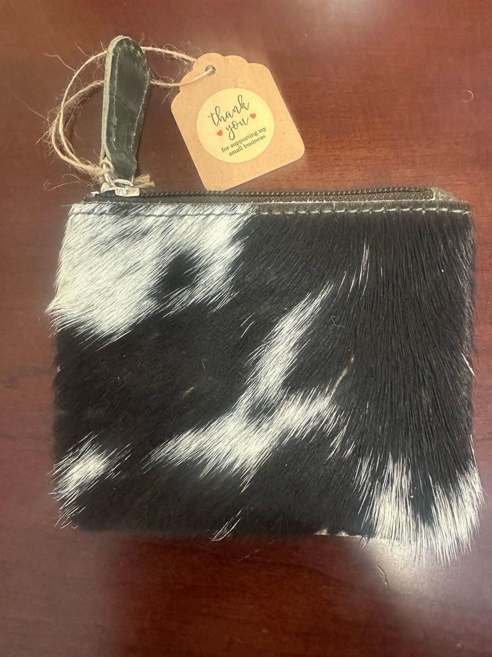 Black & White Haircalf Zip Pouch Wallet - Men